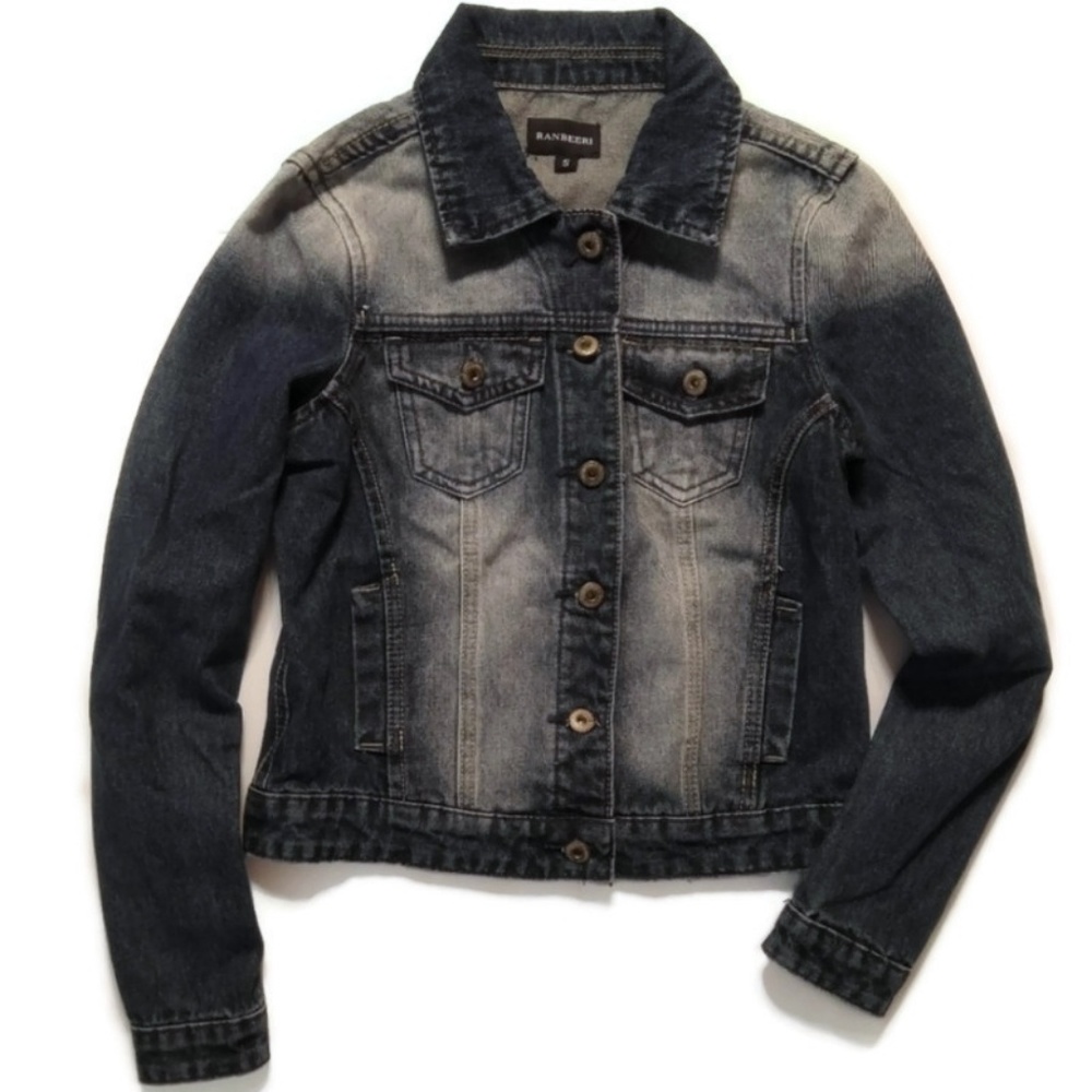 Ranbeeri Small Blue Wash Denim Jacket Faded Trucker Button Front Casual